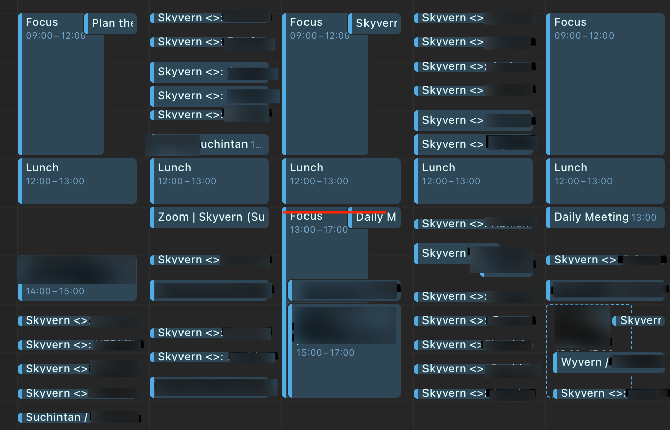 Suchintan's calendar after all of these meetings