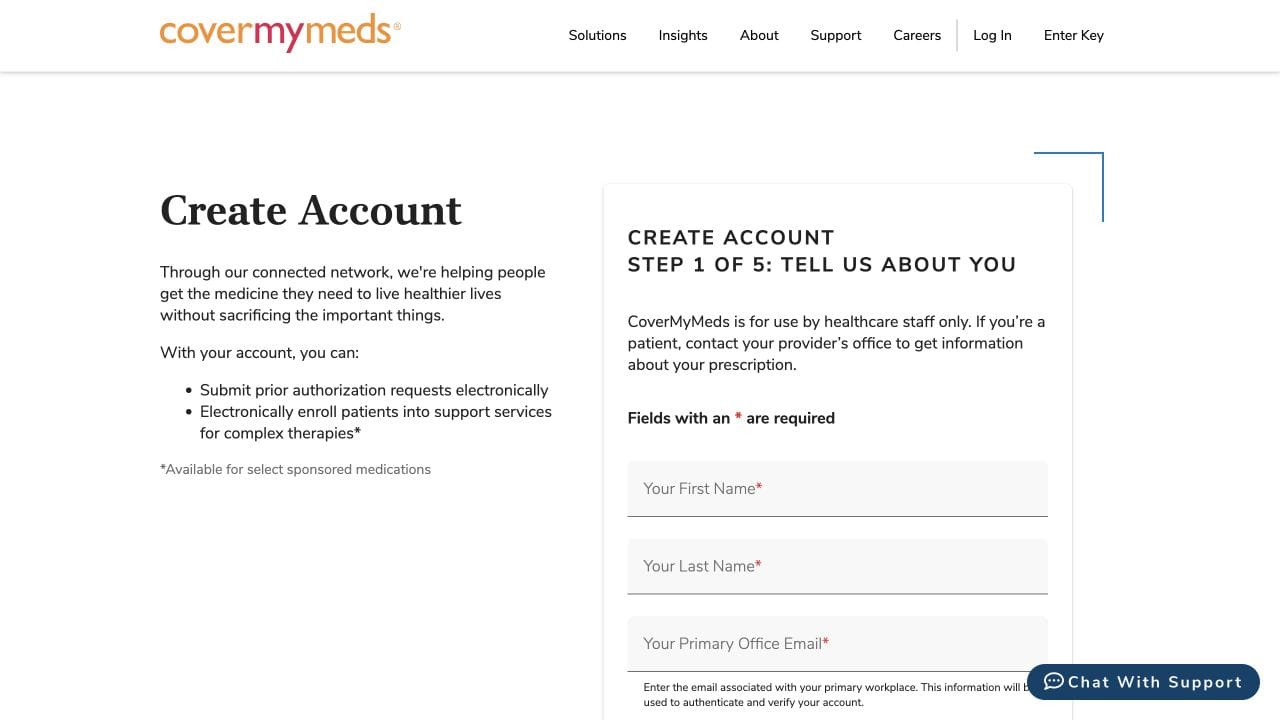 CoverMyMeds provider account page