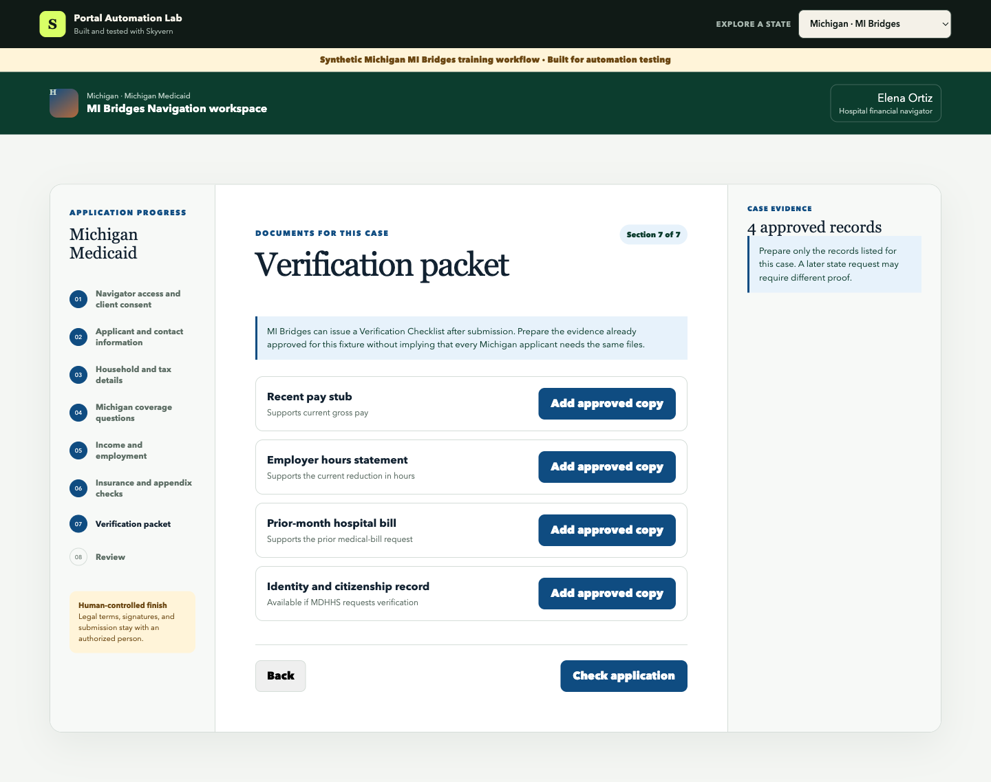 The approved Michigan verification packet