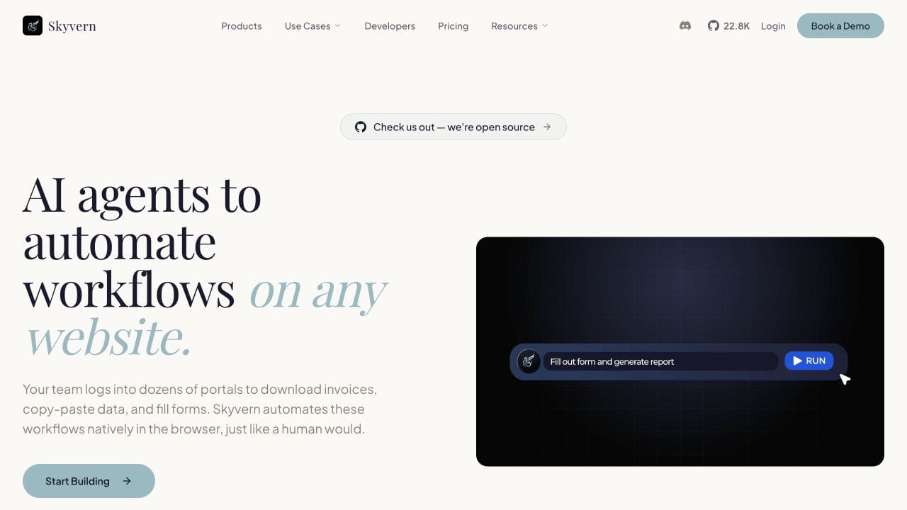 Skyvern homepage