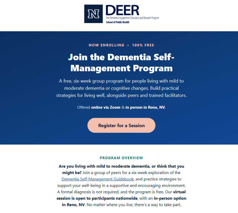 Free Dementia Self-Management Program Available