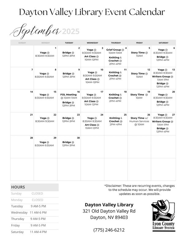 Dayton Library September Calendar
