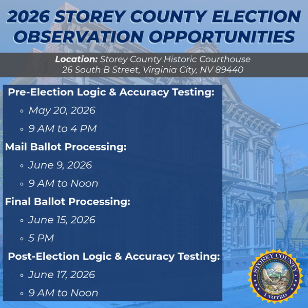 Storey County Announces Public Observation Opportunities Ahead of June 9 Primary Election