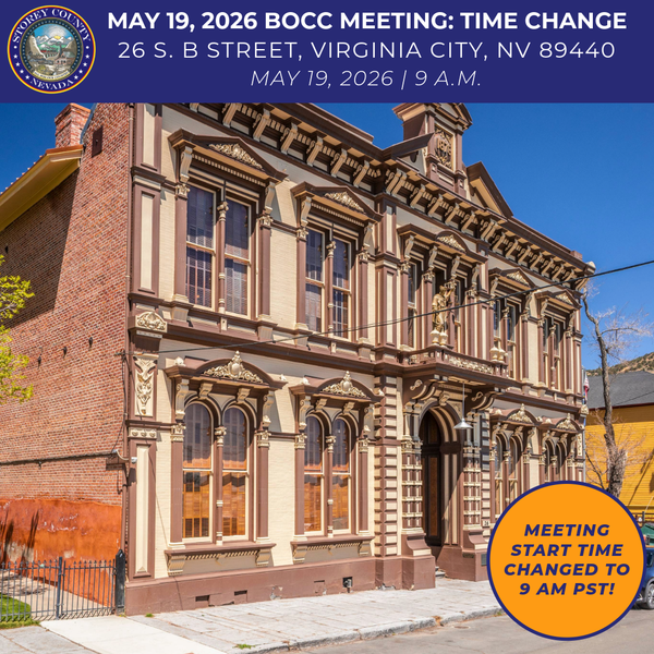 Storey County Board of County Commissioners Meeting Moved to 9 a.m. May 19