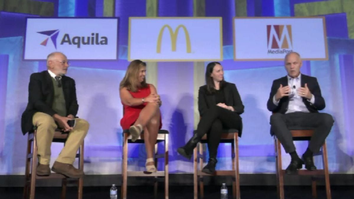 Moderator Joe Mandese (left) with Tina Daniels, Alex Ganci and Bill Tucker (JL Photo)