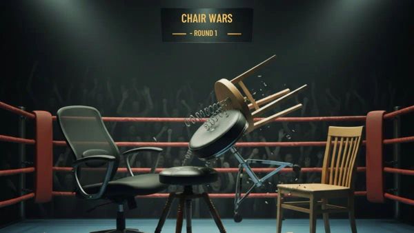 A boxing ring with different type of guitar posture chairs battling it out 