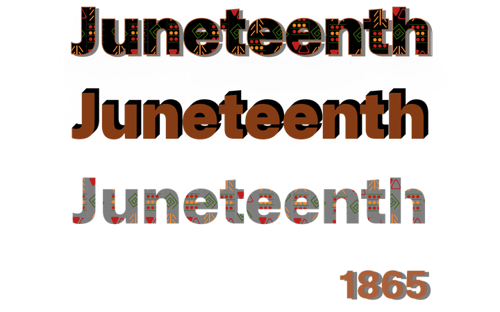Juneteenth written three times with 1865 underneath. 