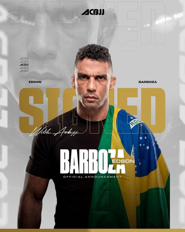 Edson Barboza in official ACBJJ signing artwork announcing his move to the promotion.