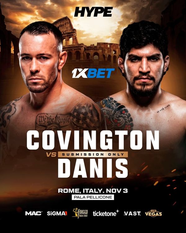 Official Hype Fighting poster announcing Colby Covington versus Dillon Danis in Rome on November 3, 2026