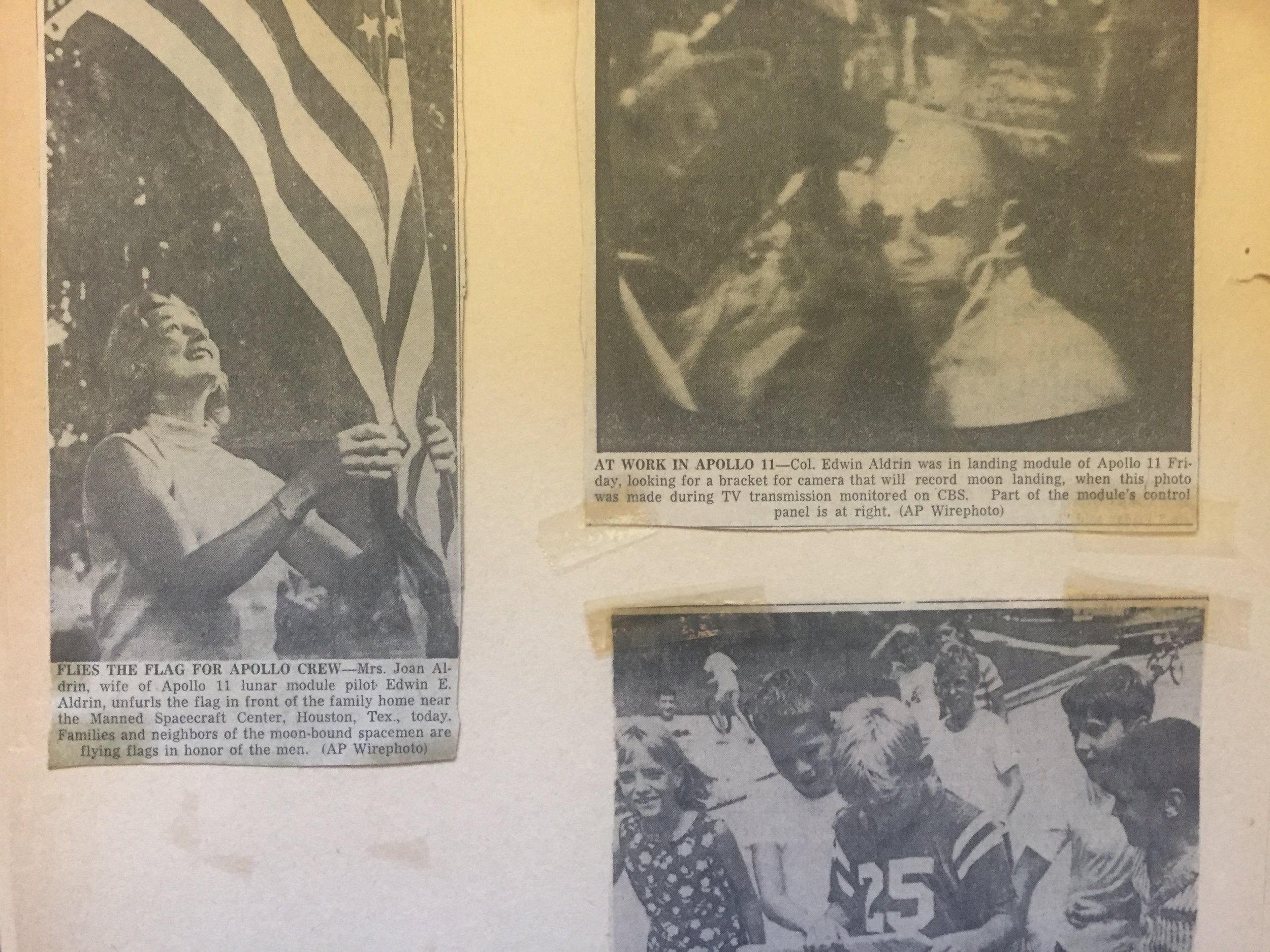  Aldrin family Caption: Photos clipped from newspapers featuring Astronaut Buzz Aldrin and family. 