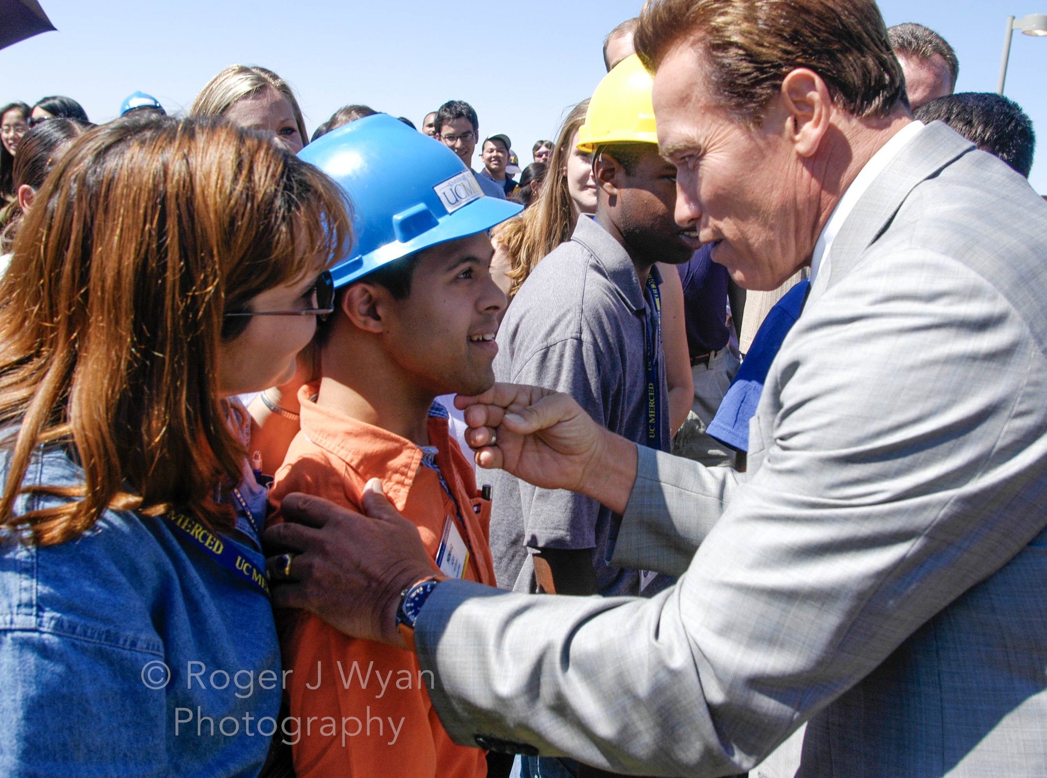  On September 1, 2005, California Governor Arnold Schwarzenegger met this young fan while visiting the UC Merced Campus. Photo: (C) Roger J. Wyan, All Rights Reserved 