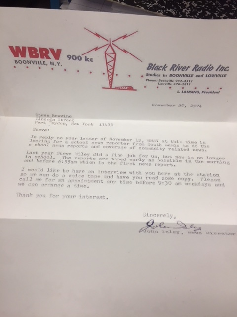  A letter received in my senior year of high school inviting me to audition for a school news reporter at a local radio station.  Photo: Newvine Personal Collection) 