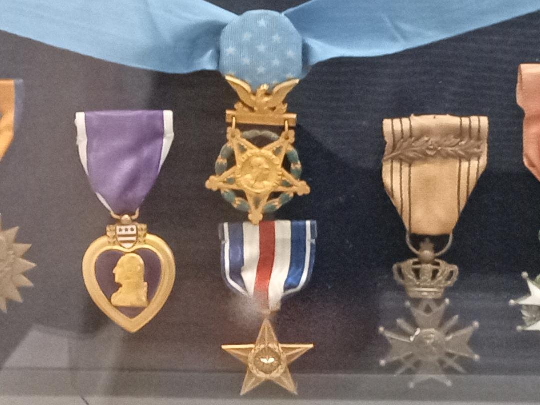  Among the icons from the life of Brigadier General Frederick W. Castle at the Castle Air Museum is the General’s Medal of Honor. Photo: Steve Newvine 
