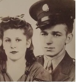  This early photo illustration combines Chet Dean’s military picture with the image of his wife Shirley. Photo: Deb Covey Morley. 