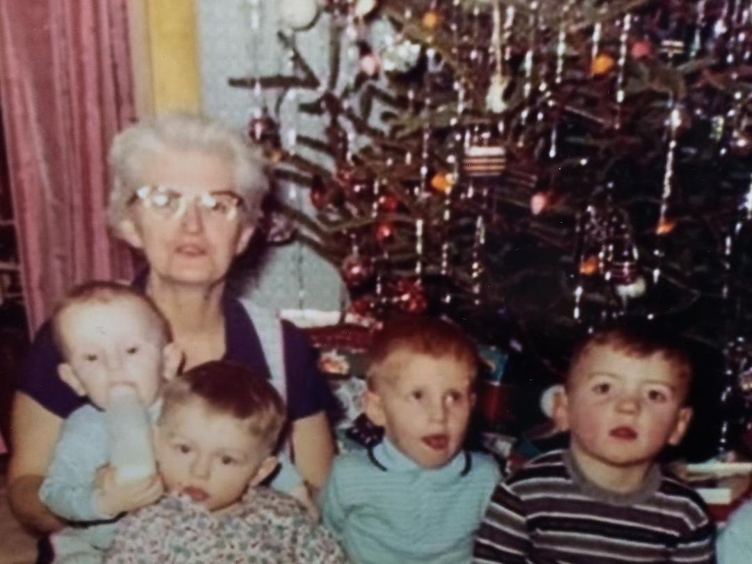  My Grandmother Vera with some of her grandsons.  My brother Terry is at the far right.  Photo: Newvine Personal Collection 