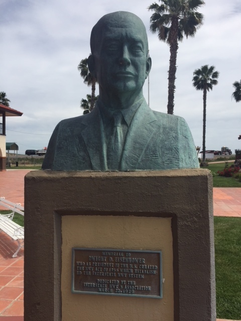 The likeness of the thirty-fourth President of the United States, Dwight D. Eisenhower on the grounds of The Hotel Mission De Oro in Santa Nella, Merced County.  Photo by Steve Newvine 