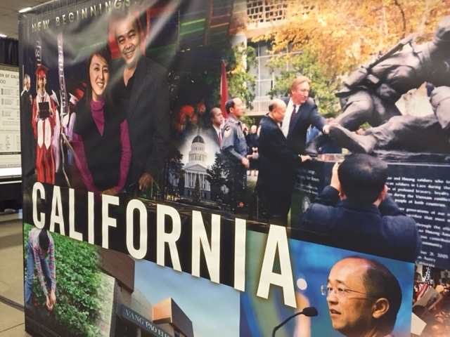    The Life in California portion of the Hmong Story 40 exhibit.  Judge Paul Lo of Merced is pictured in the lower right hand corner.   Photo by Steve Newvine  