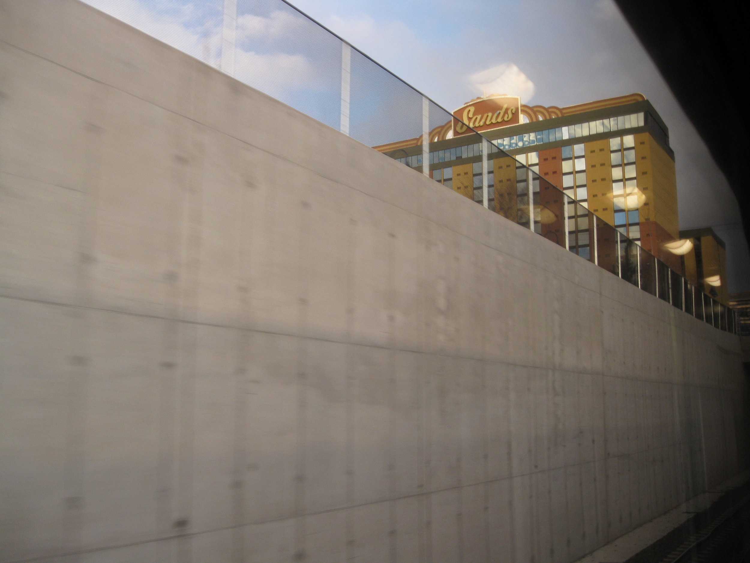  Reno’s train line leaves little for the rail passenger to see.  That’s the Sands Hotel above.  Photo by Steve Newvine. 