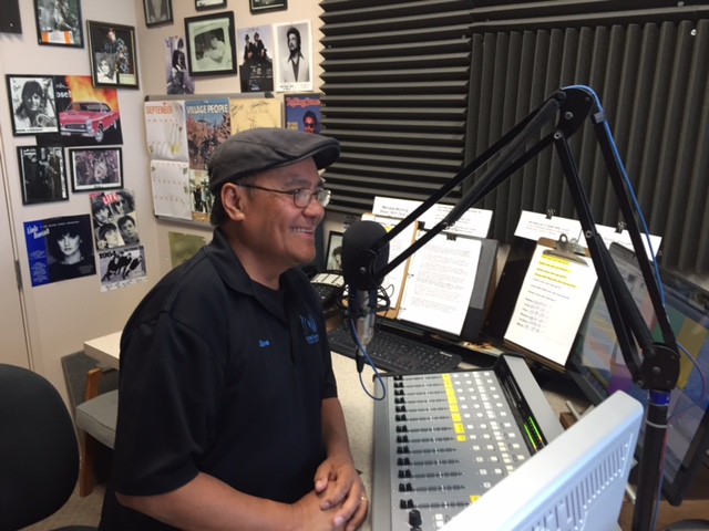  K97.5 Program Manager Dave Luna’s voice is heard on station promotional announcements for KYOS.  Photo by Steve Newvine 