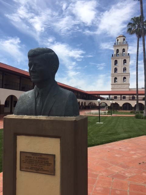  A statue of John F. Kennedy at The Hotel Mission De Oro in Santa Nella, Merced County.  Photo by Steve Newvine 