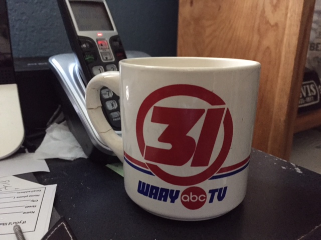   Coffee mug from the two years I spent as a television journalist at WAAY-TV in Huntsville, Alabama.  Photo- Newvine Personal Collection  