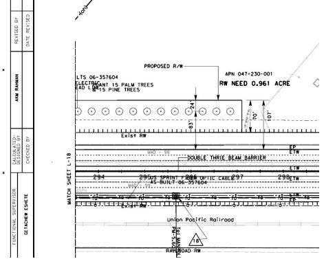  There is currently no artist's conception of the new display of palms and pines. This is the road architecture plan from Caltrans showing where the new trees will be placed.   