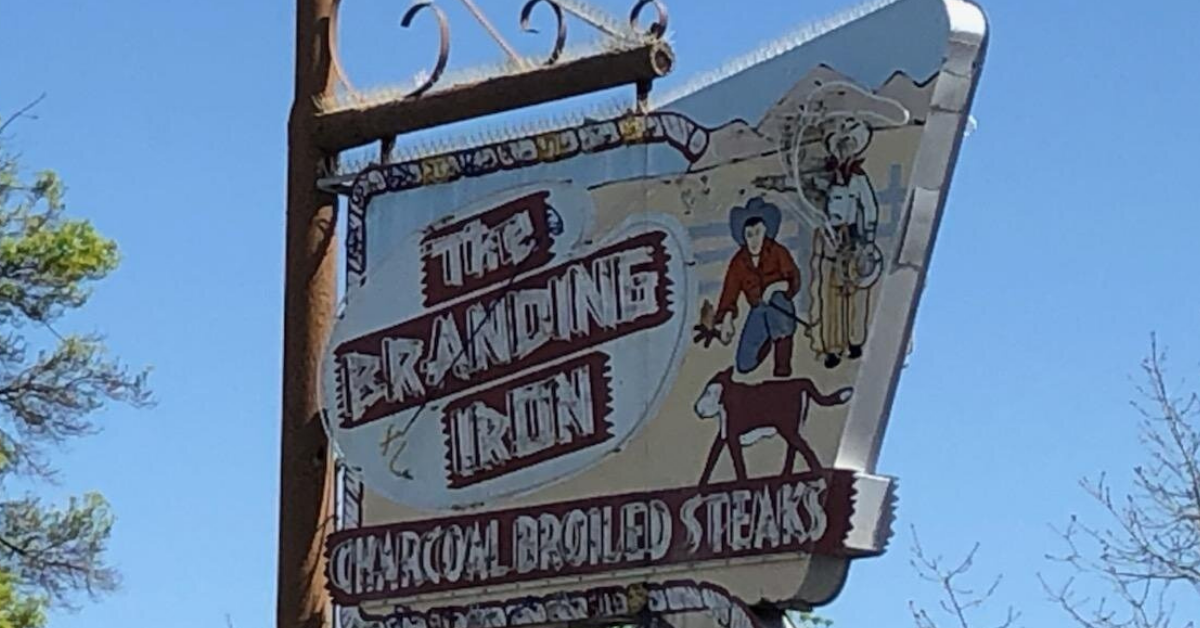  The iconic neon sign for the Branding Iron Restaurant on 16th Street in Merced.  Photo:  Steve Newvine 
