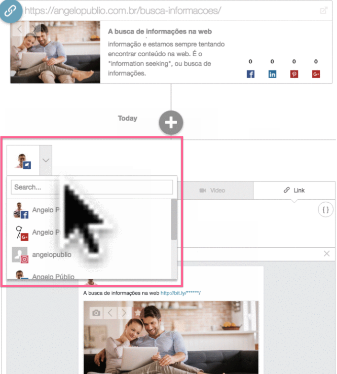 Exemplo no CoSchedule de como agendar o compartilhamento de um artigo no WordPress simultaneamente em várias redes sociais
