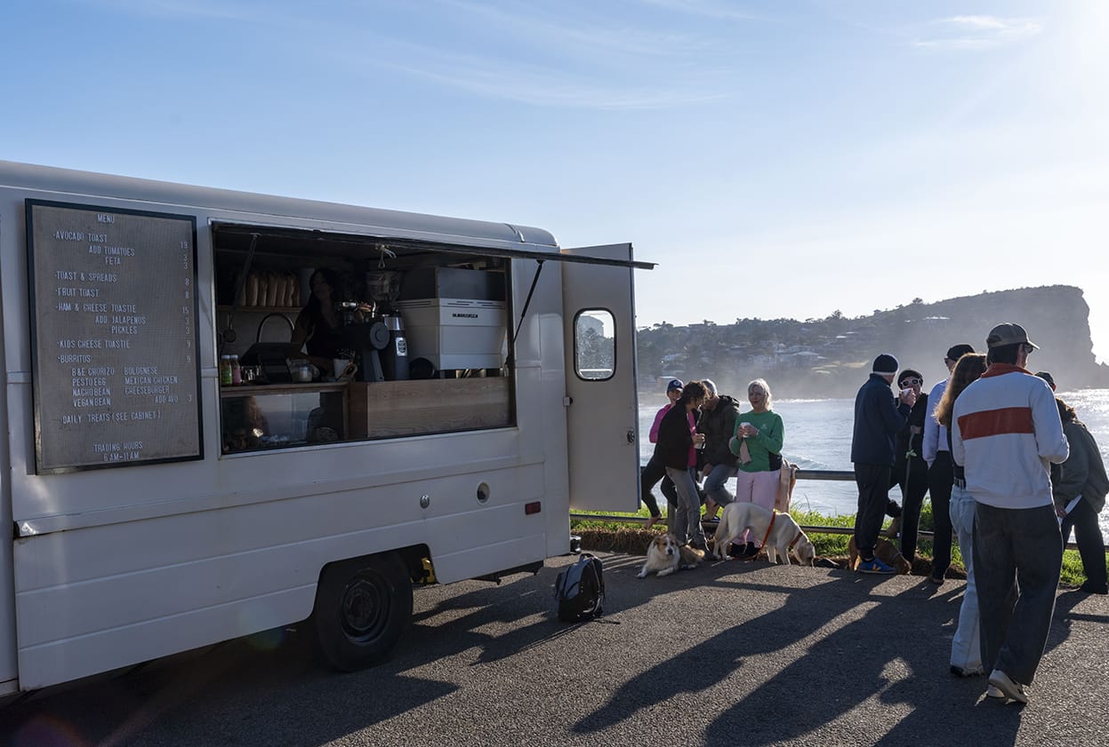 The Classic Coffee van on the Avalon headland in the morning sun