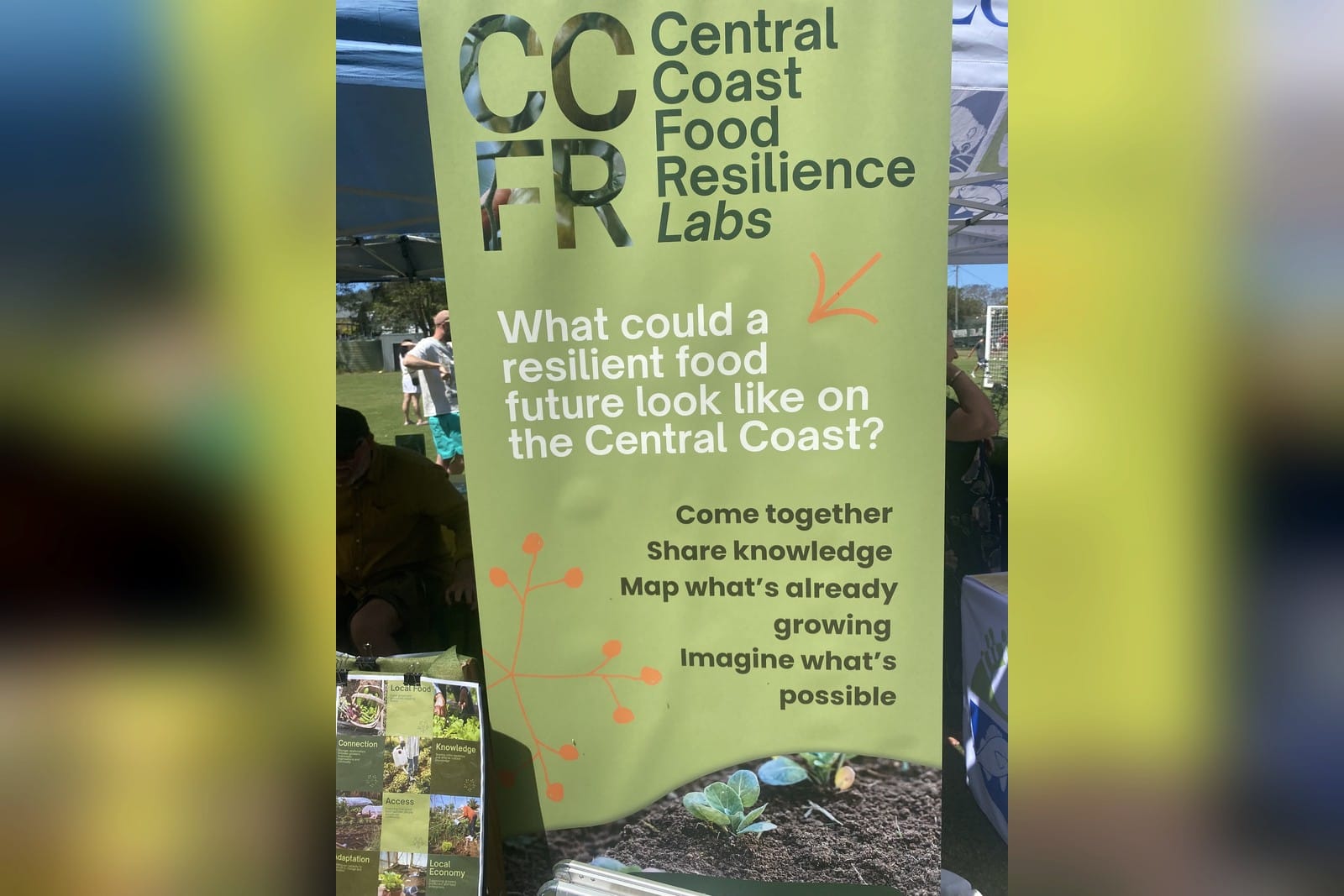 A green banner reading Central Coast Food Resilience Labs, what could a resilient food future look like on the Central Coast