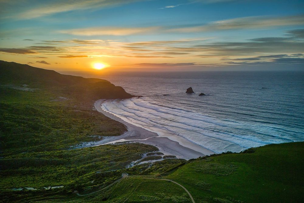 Sandfly Bay at sunset on the Otago Peninsula
