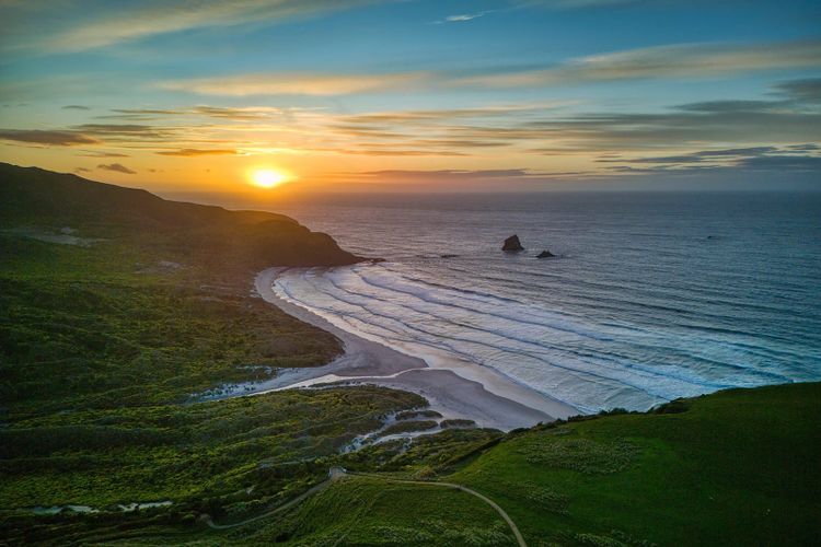 Sandfly Bay at sunset on the Otago Peninsula