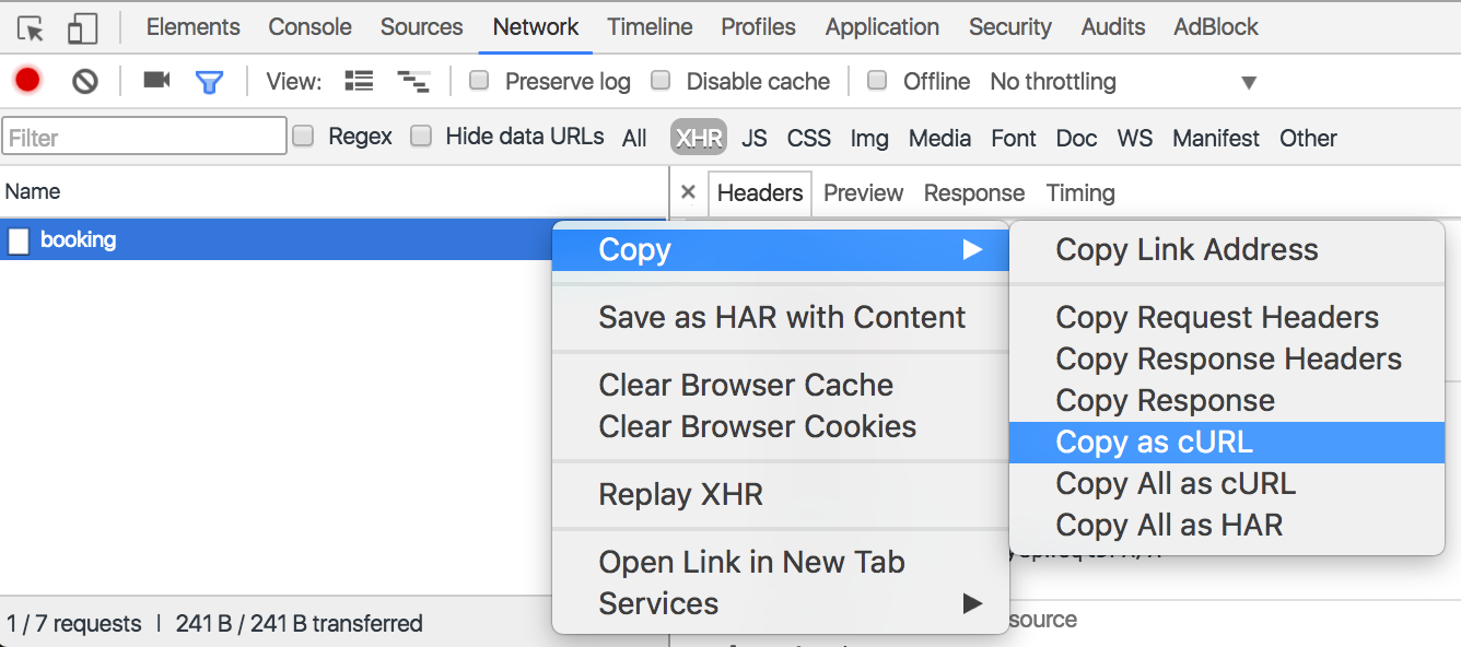 Copying HTTP requests from Dev Tools to Postman Step 1