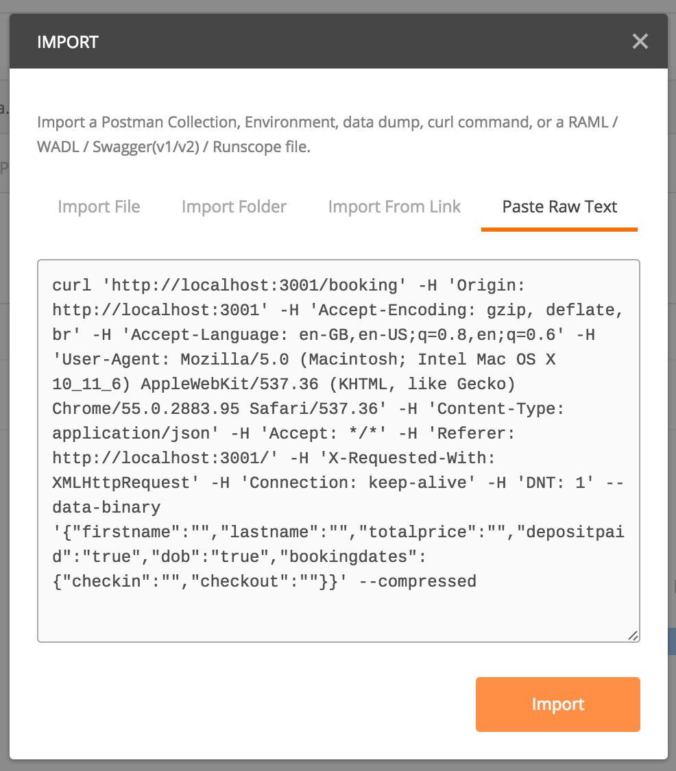 Copying HTTP requests from Dev Tools to Postman Step 2