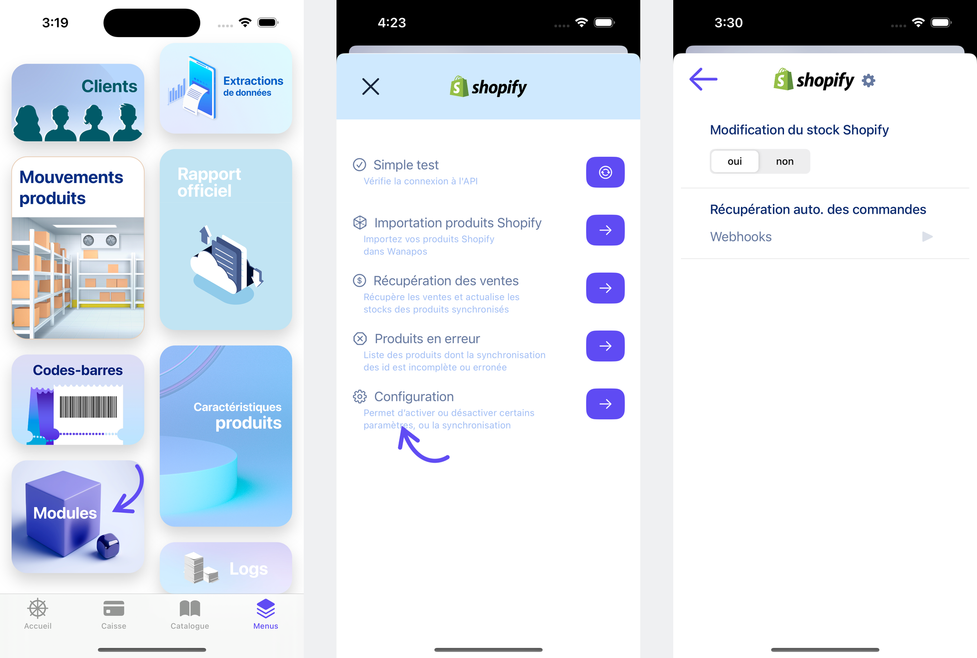 Accéder au menu de configuration Shopify