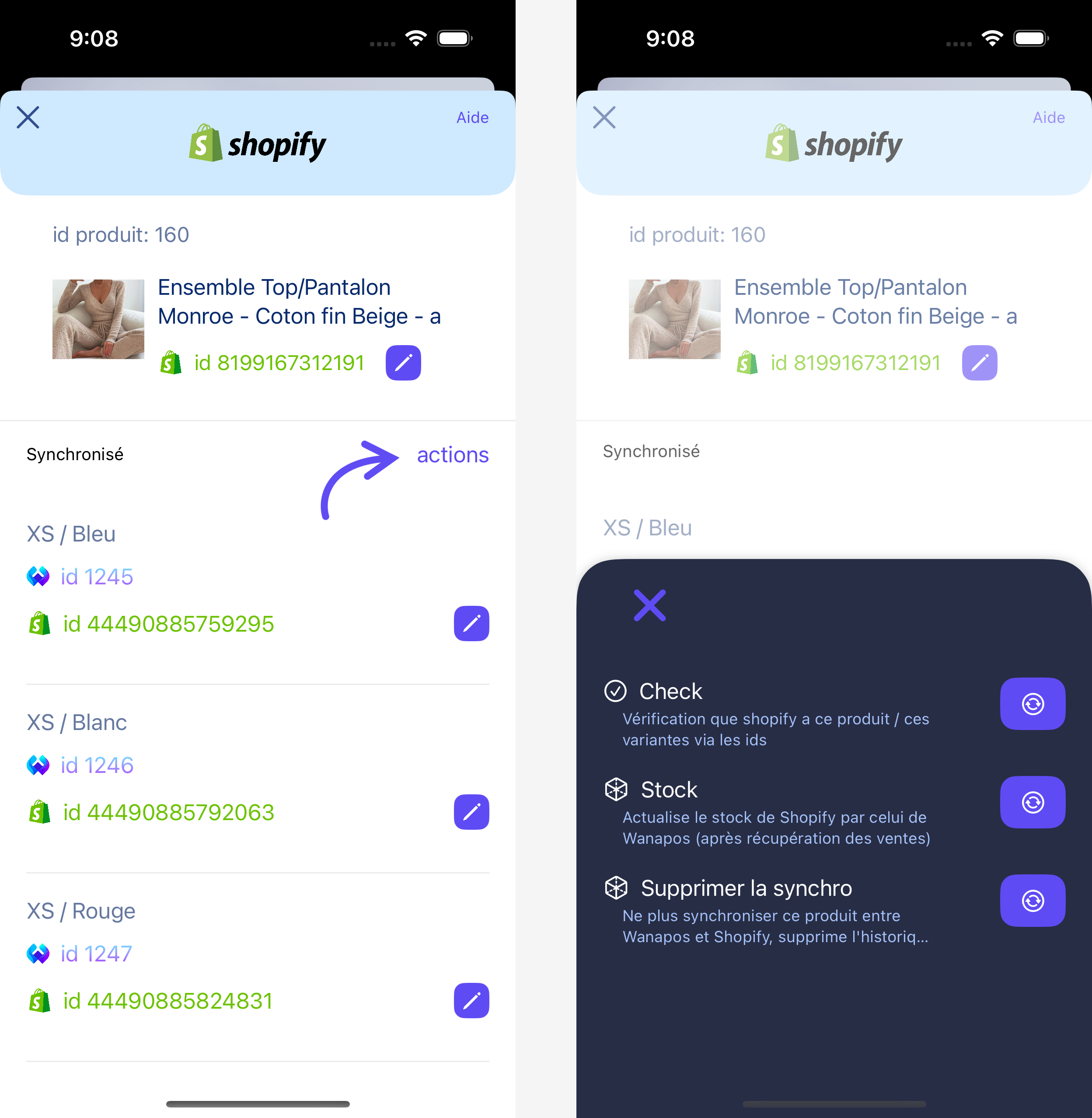 L'interface Shopify de la fiche produit