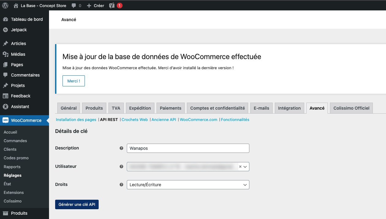 Ajout d'une nouvelle clé API