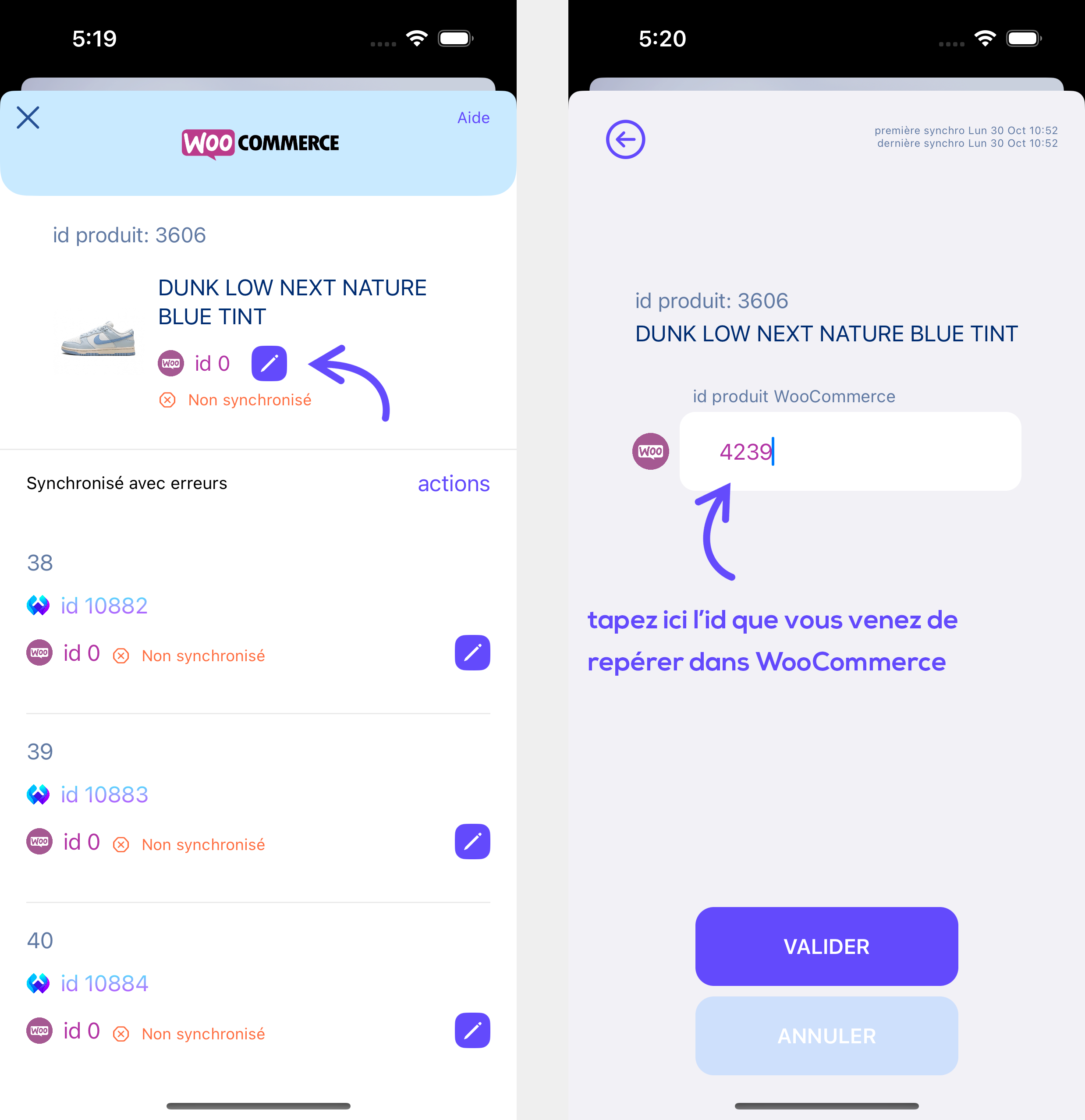 Association de l'id product WooCommerce dans Wanapos