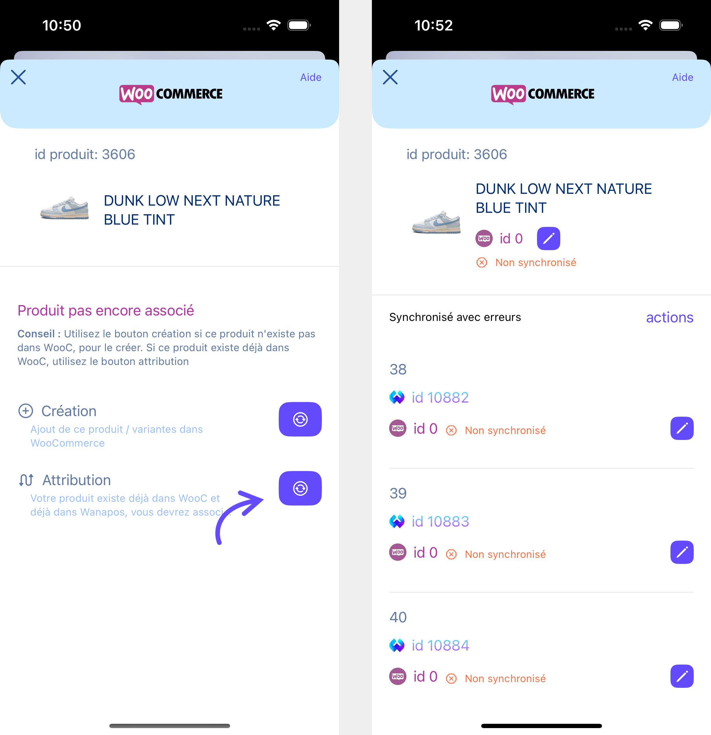 Bouton d'attribution des id wooCommerce dans le module