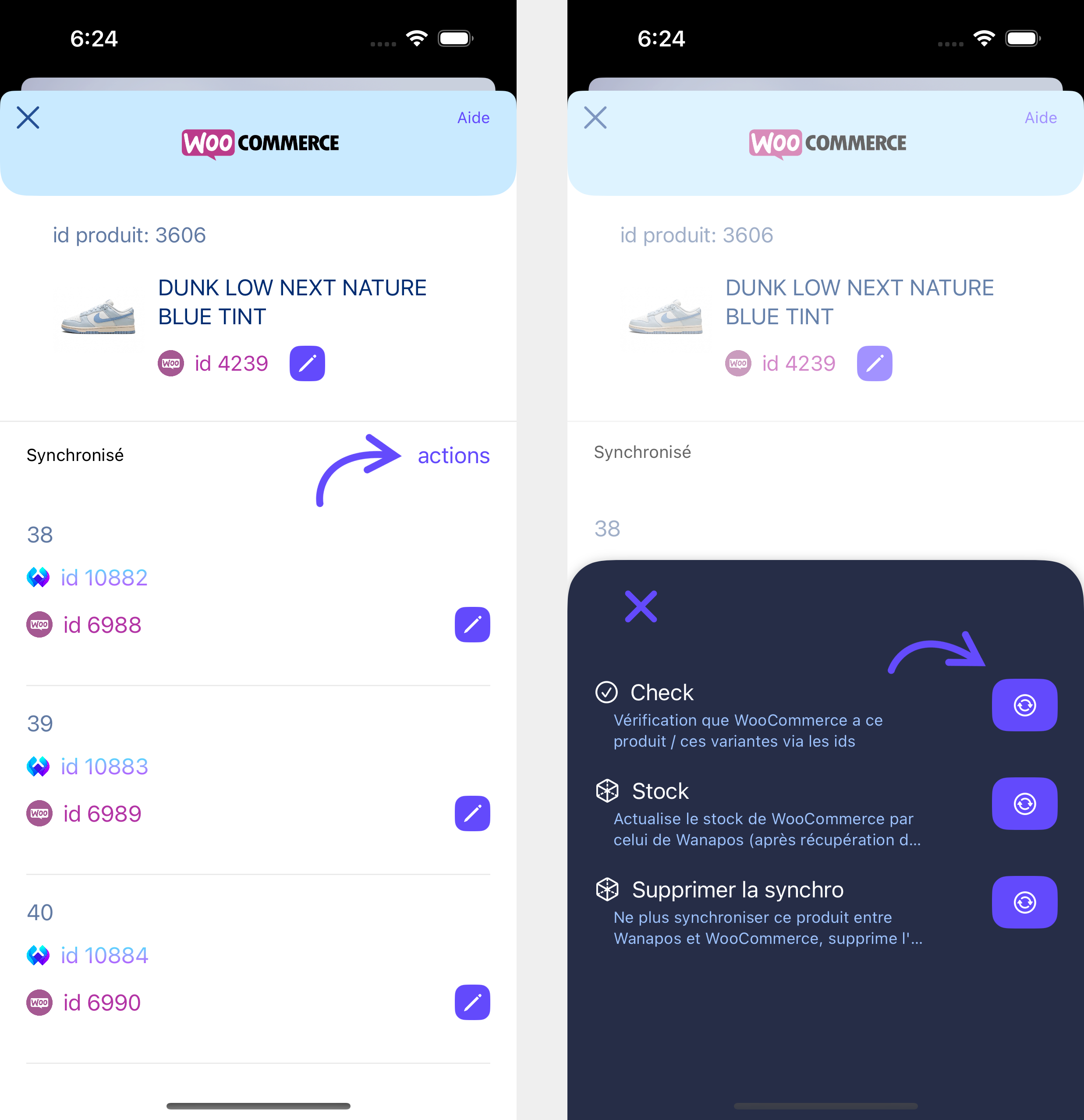 Lancement d'un contrôle de concordance entre les id wooCommerce et Wanapos