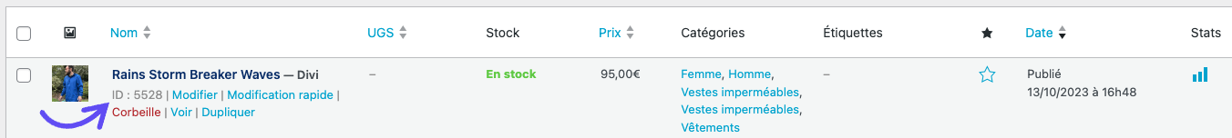 repérer l'id produit dans le back-office WooCommerce