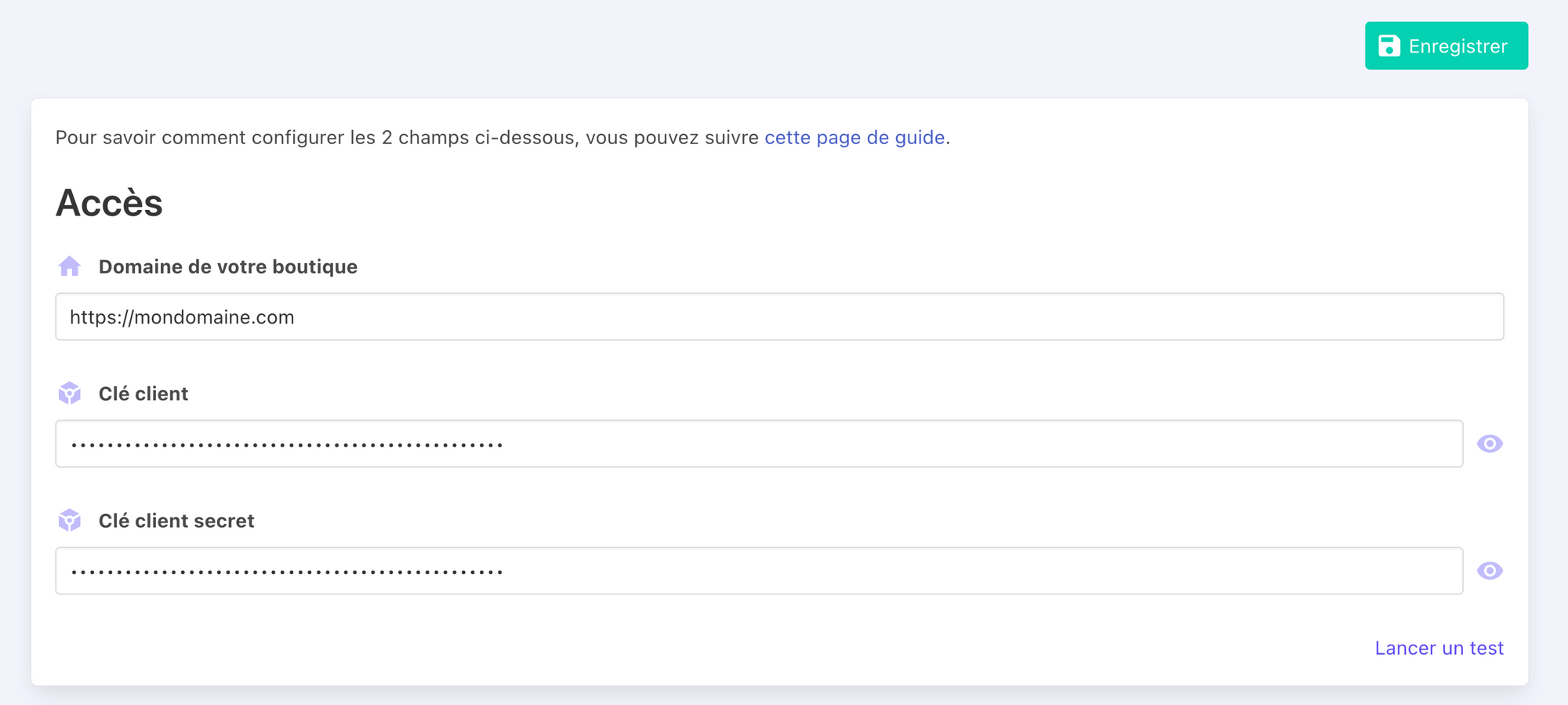 renseigner clé client et client secret de WooCommerce dans Wanapos