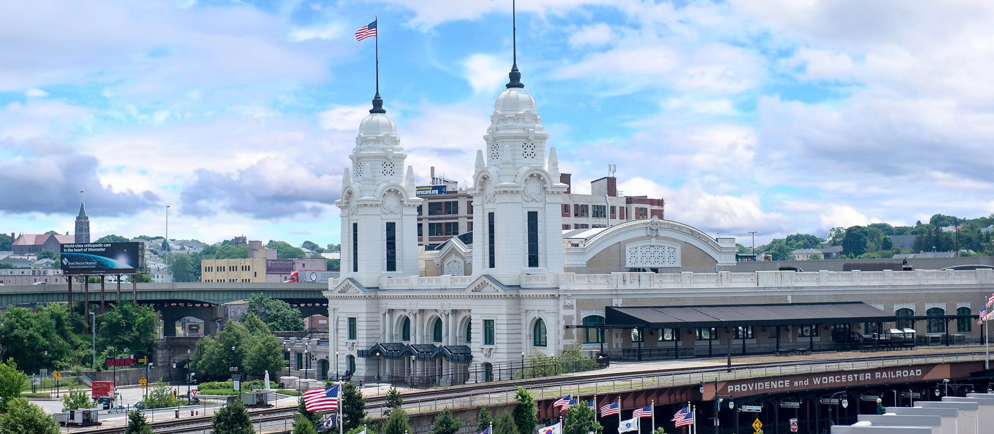 Beautiful image of the remodeled and refurbished Union Station in Worcester, Massachusetts.
