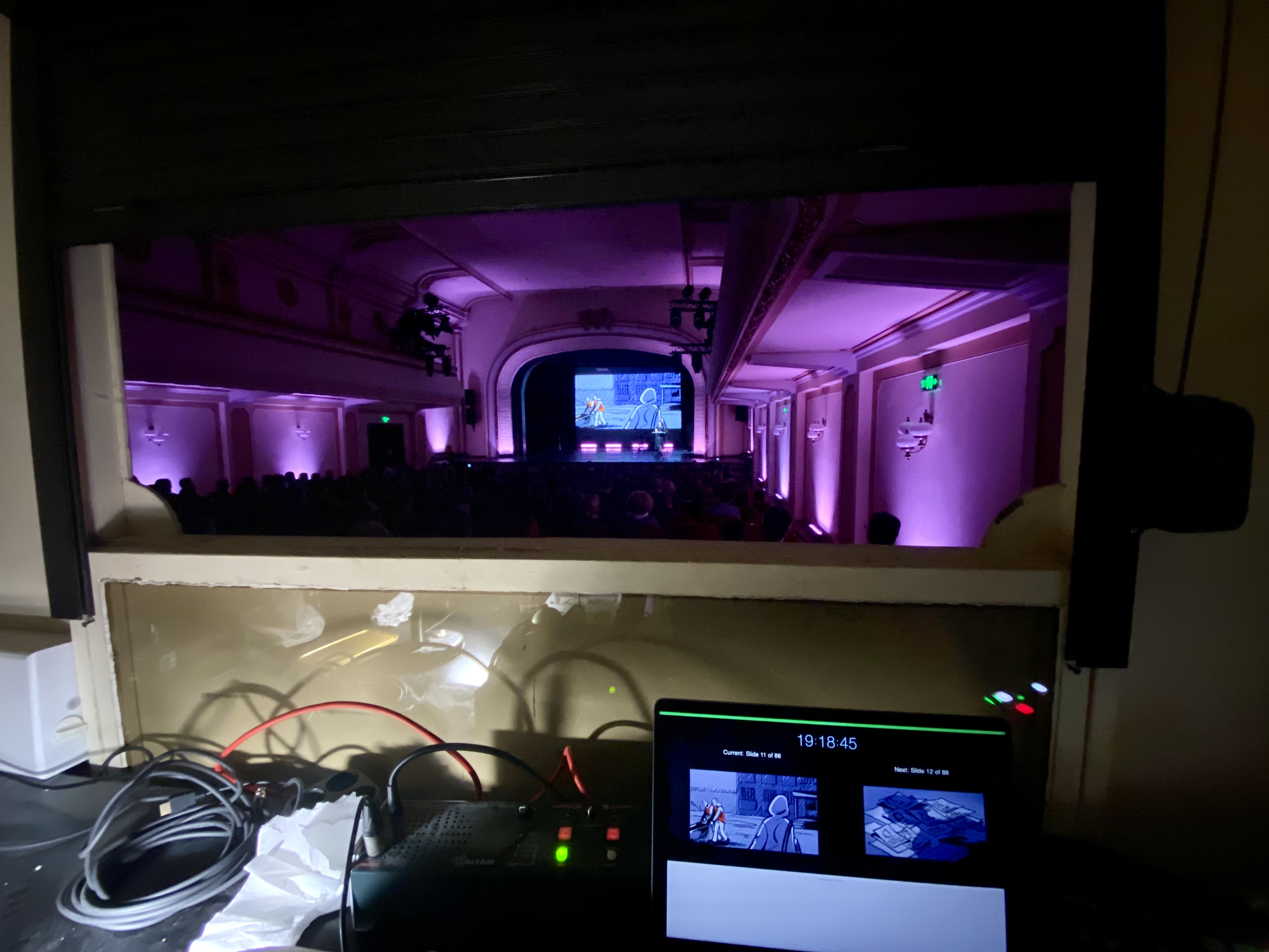 Photo of a stage from the projection booth.