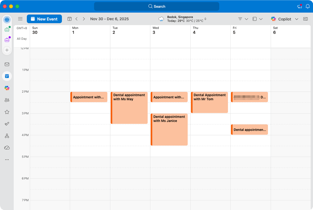 The 2 PM Friday appointment has been successfully added to Dr. Yee’s Outlook Calendar.