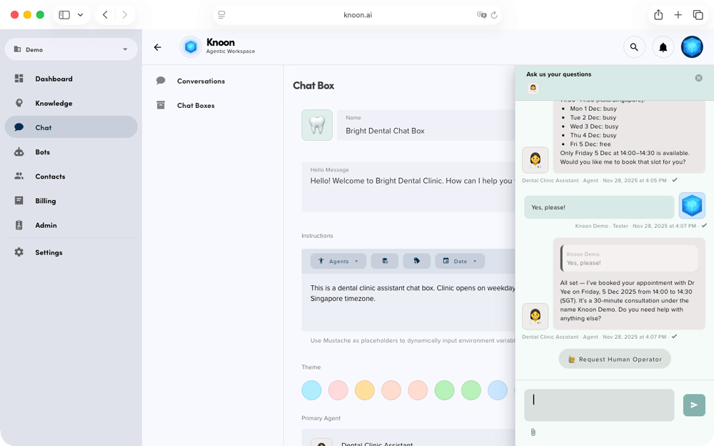 After confirming the appointment details with the user, the agent creates an appointment in Dr. Yee’s calendar.