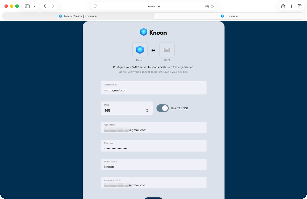 Configuring Gmail in the SMTP setup
