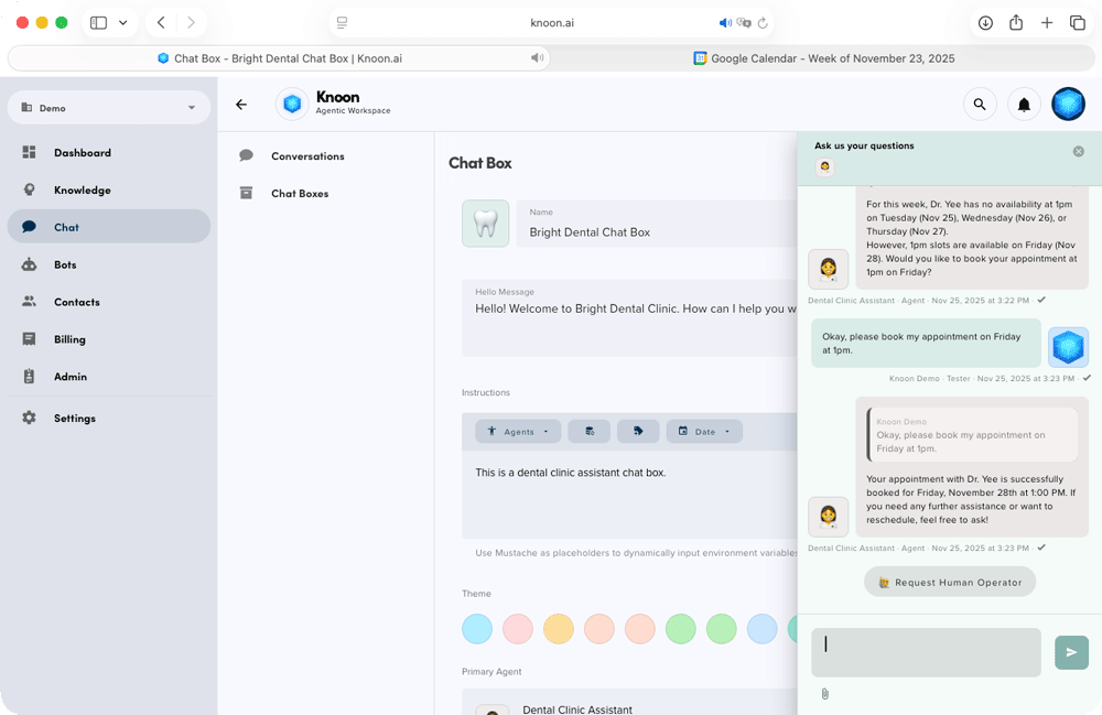 After confirming the appointment details with the user, the agent creates the event in Dr. Yee’s calendar.