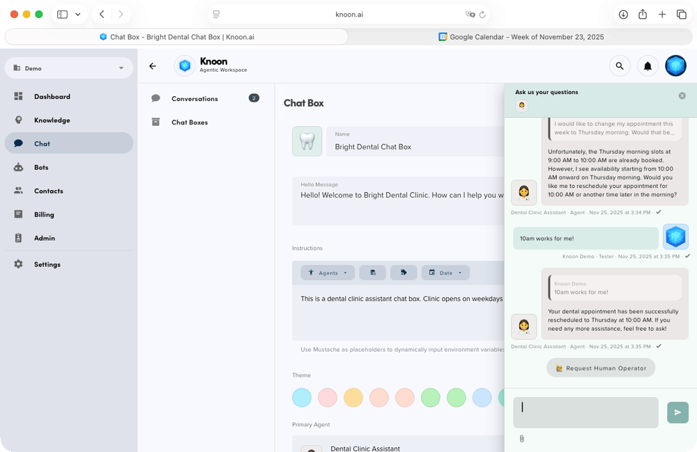 The agent identifies suitable new time slots, confirms them with the user, and then proceeds to make the booking.