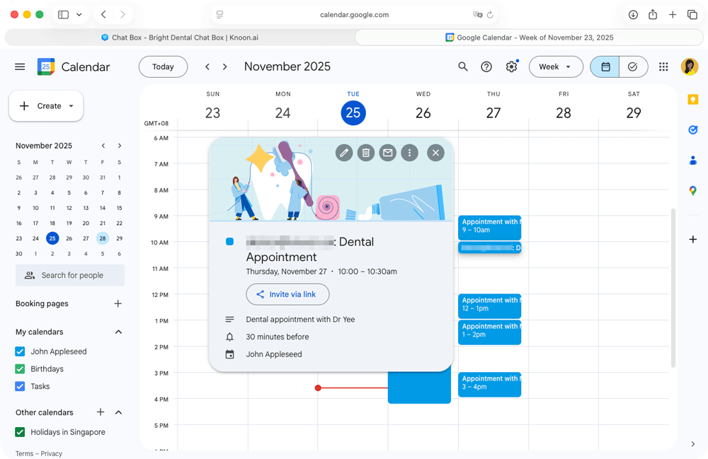 The event has been updated to Thursday at 10 AM in Dr. Yee’s calendar.